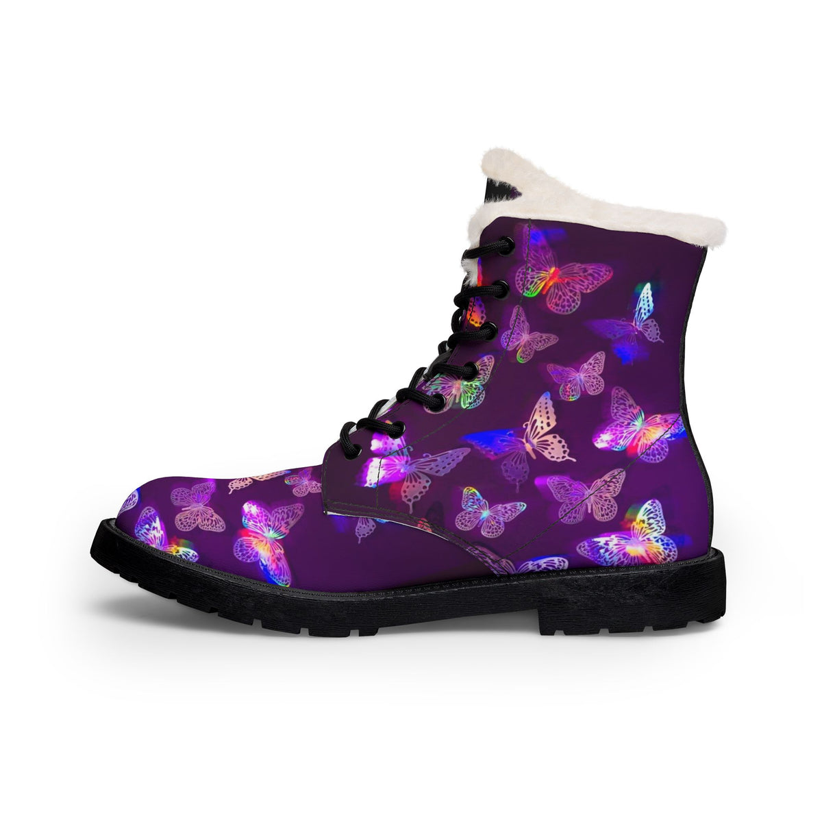 LW 123 Purple Butterfly Fur-Lined Leather Boots