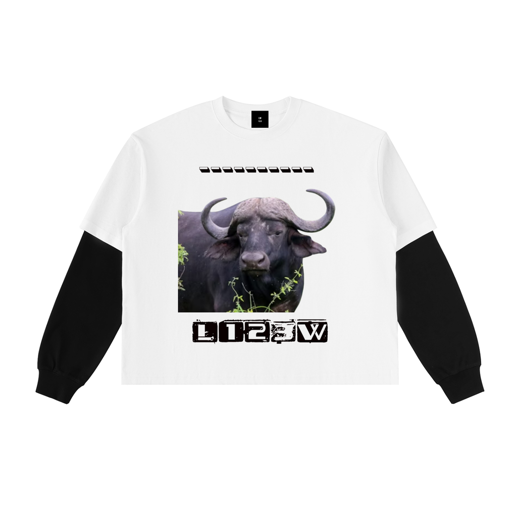 Layered Contrast Sleeve Cotton T-Shirt