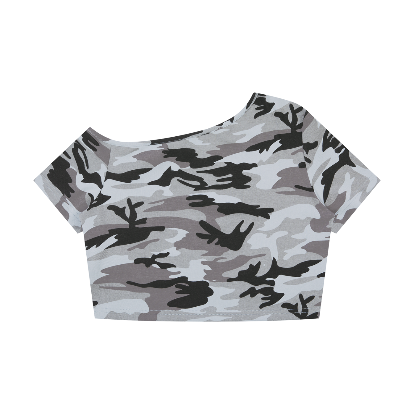 LW 123 Women's Camo Off-Shoulder Crop T-Shirt