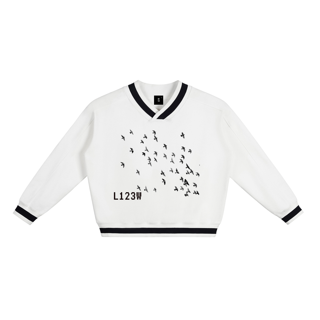 V-Neck Contrast Collar Boxy Sweatshirt