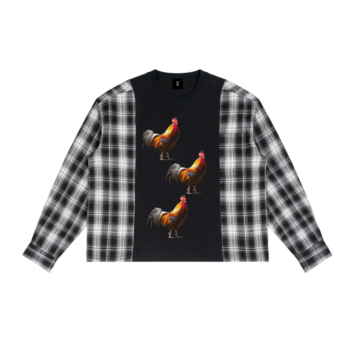 LW 123  Plaid Panel Long Sleeve T-Shirt