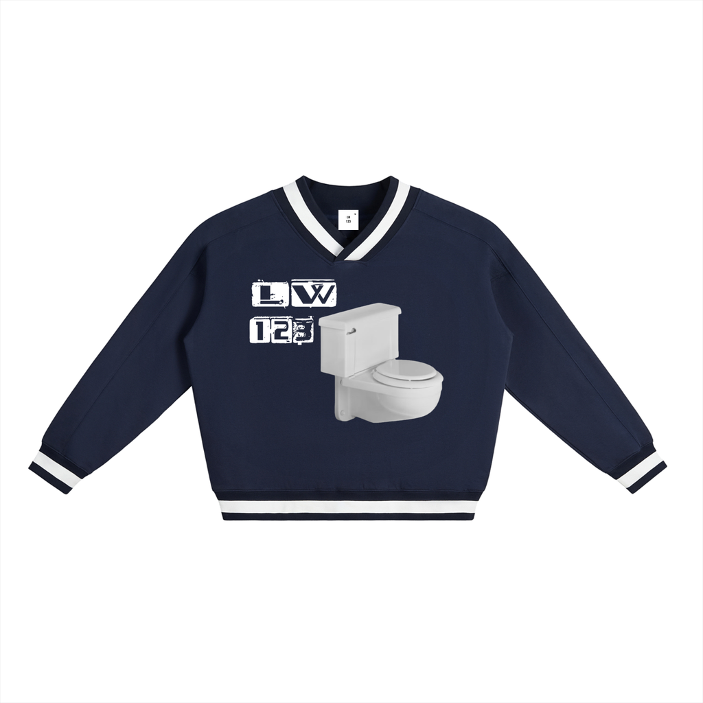 LW 123 V-Neck Contrast Collar Boxy Sweatshirt