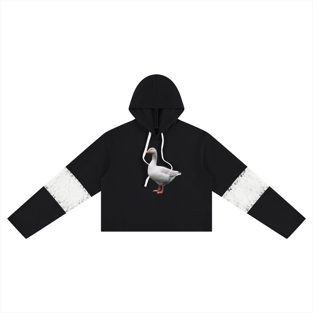 LW 123 Women’s Cropped Lace-Panel Hoodie