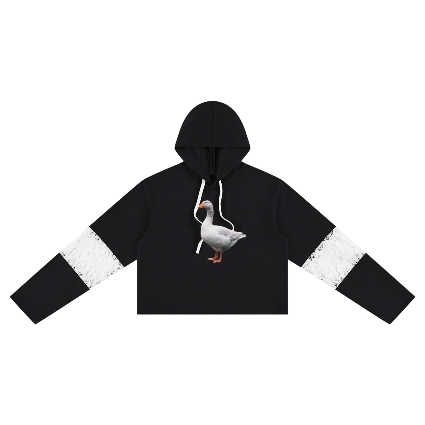LW 123 Women’s Cropped Lace-Panel Hoodie