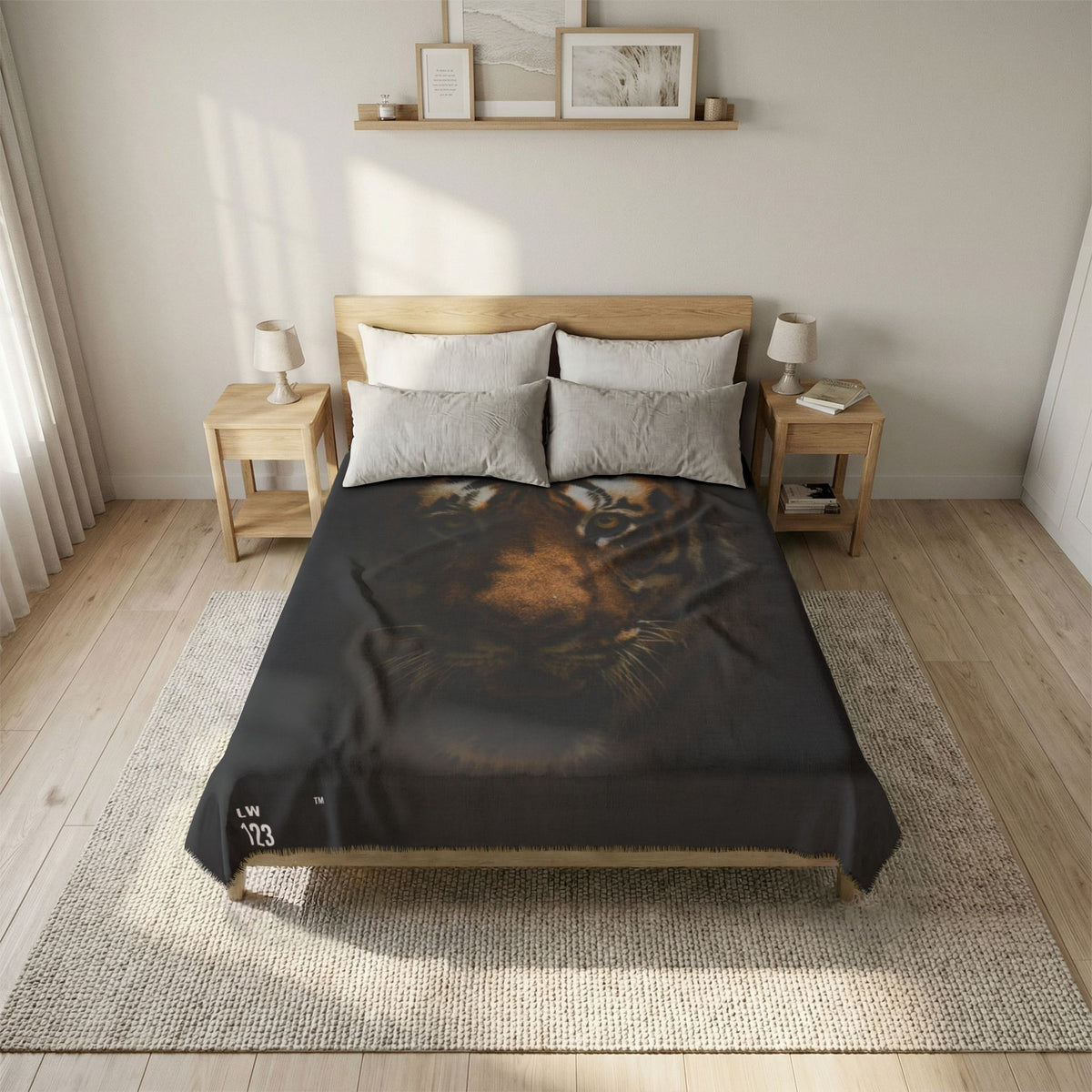 LW 123 Tiger Face Woven Coverlet – Dark Wildlife Bedspread