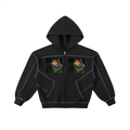 Contrast-Stitched Boxy Fleece Zip Hoodie