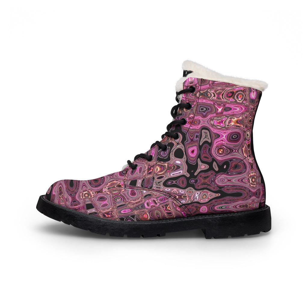LW 123 Faux-Fur Lined Pink Patterned Leather Boots