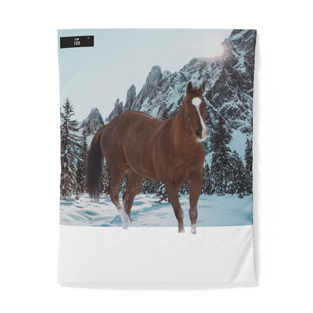 LW 123 Horse in Snow Cotton Duvet Cover — Winter Mountain Equestrian Bedding