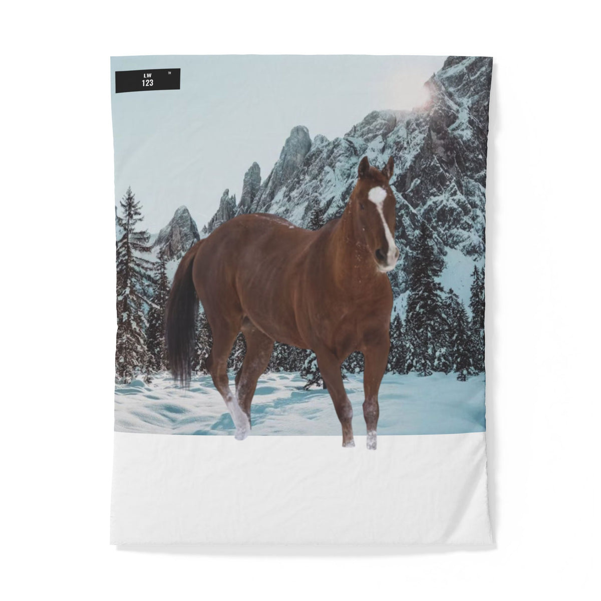 LW 123 Horse in Snow Cotton Duvet Cover — Winter Mountain Equestrian Bedding