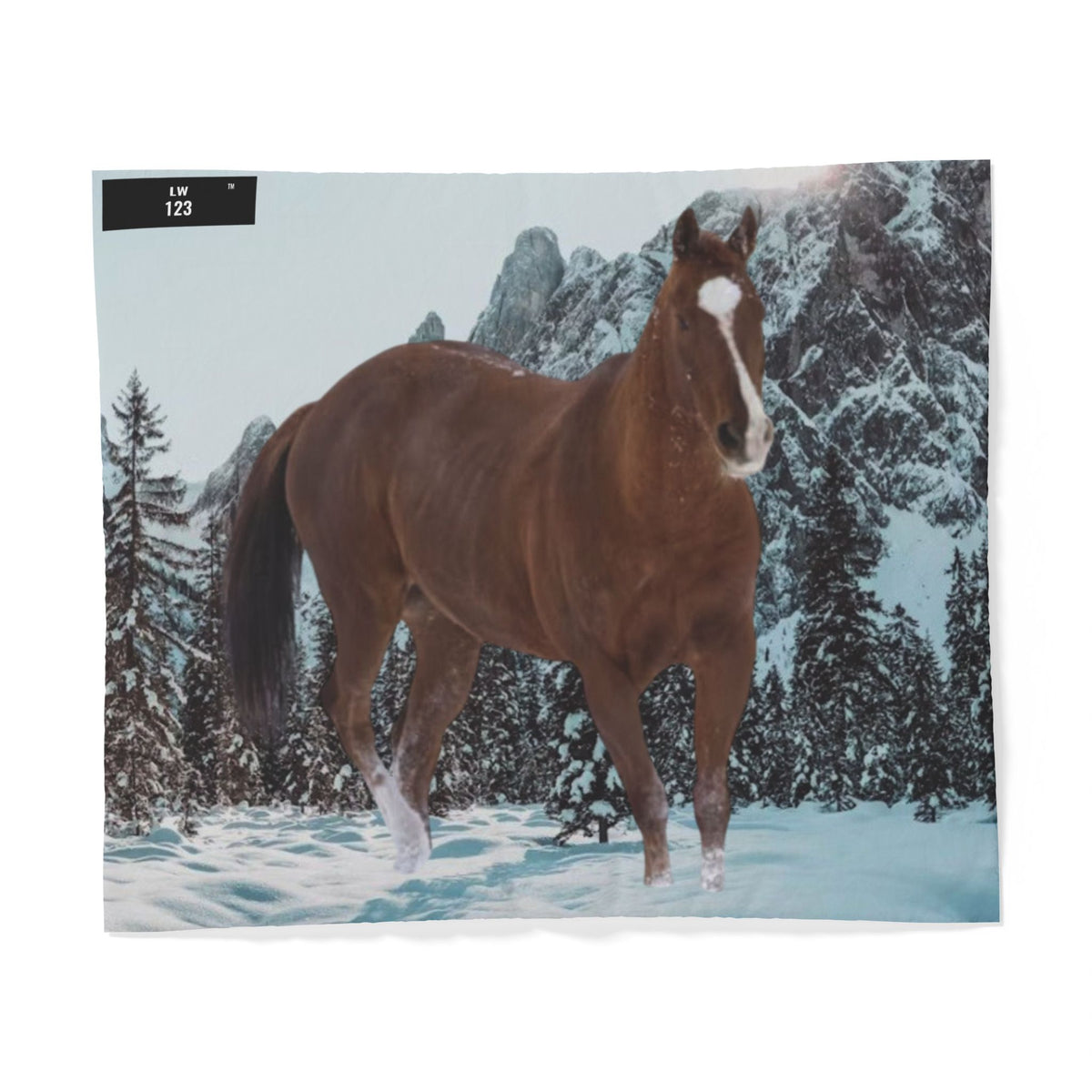 LW 123 Horse in Snow Cotton Duvet Cover — Winter Mountain Equestrian Bedding