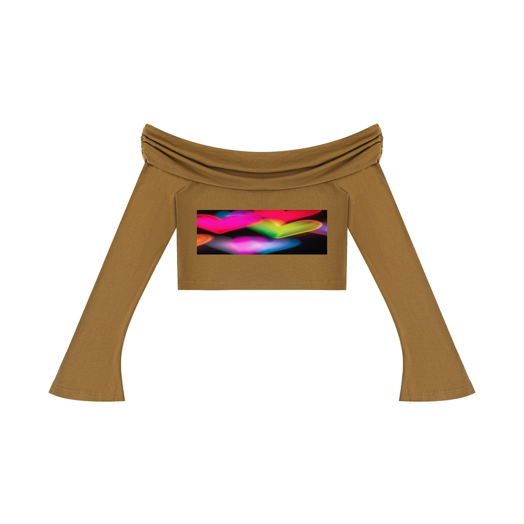 LW 123 Women's Off-the-Shoulder Bell Sleeve Crop T-Shirt