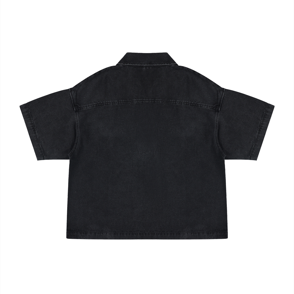 Unisex Vintage Wash Boxy Quarter-Zip Denim Shirt