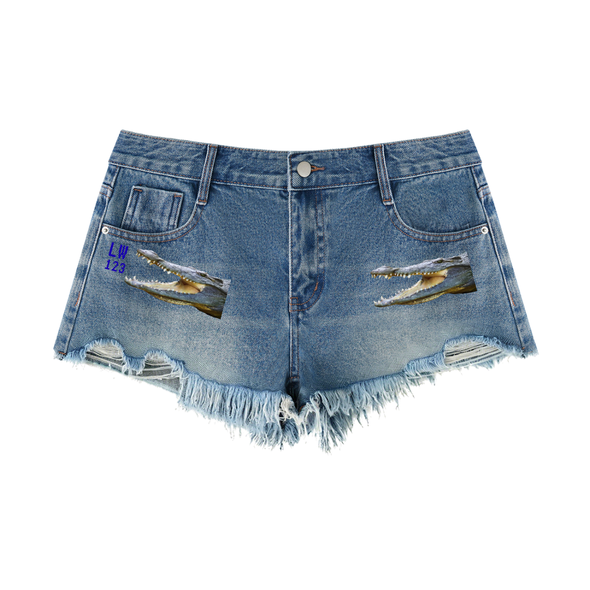 LW 123 Women's Vintage Wash Raw Hem Denim Shorts