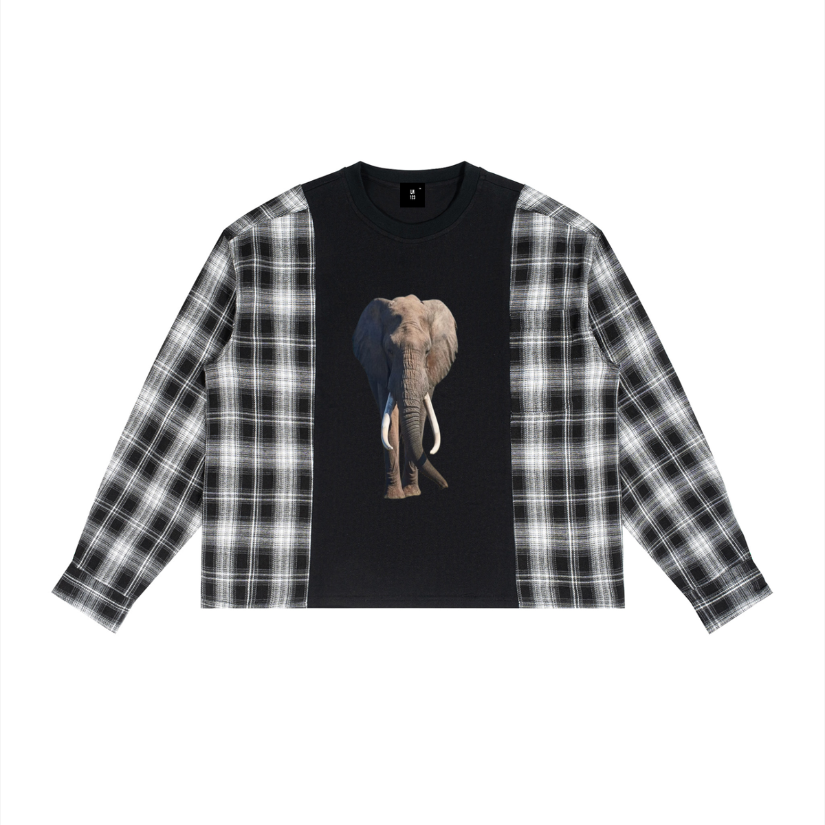 LW 123 Plaid Panel Long Sleeve T-Shirt