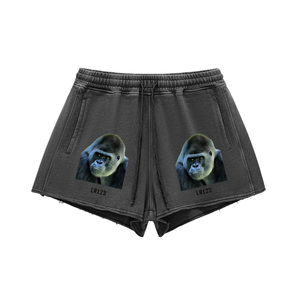 Snow Washed Raw Edge Drawstring Shorts