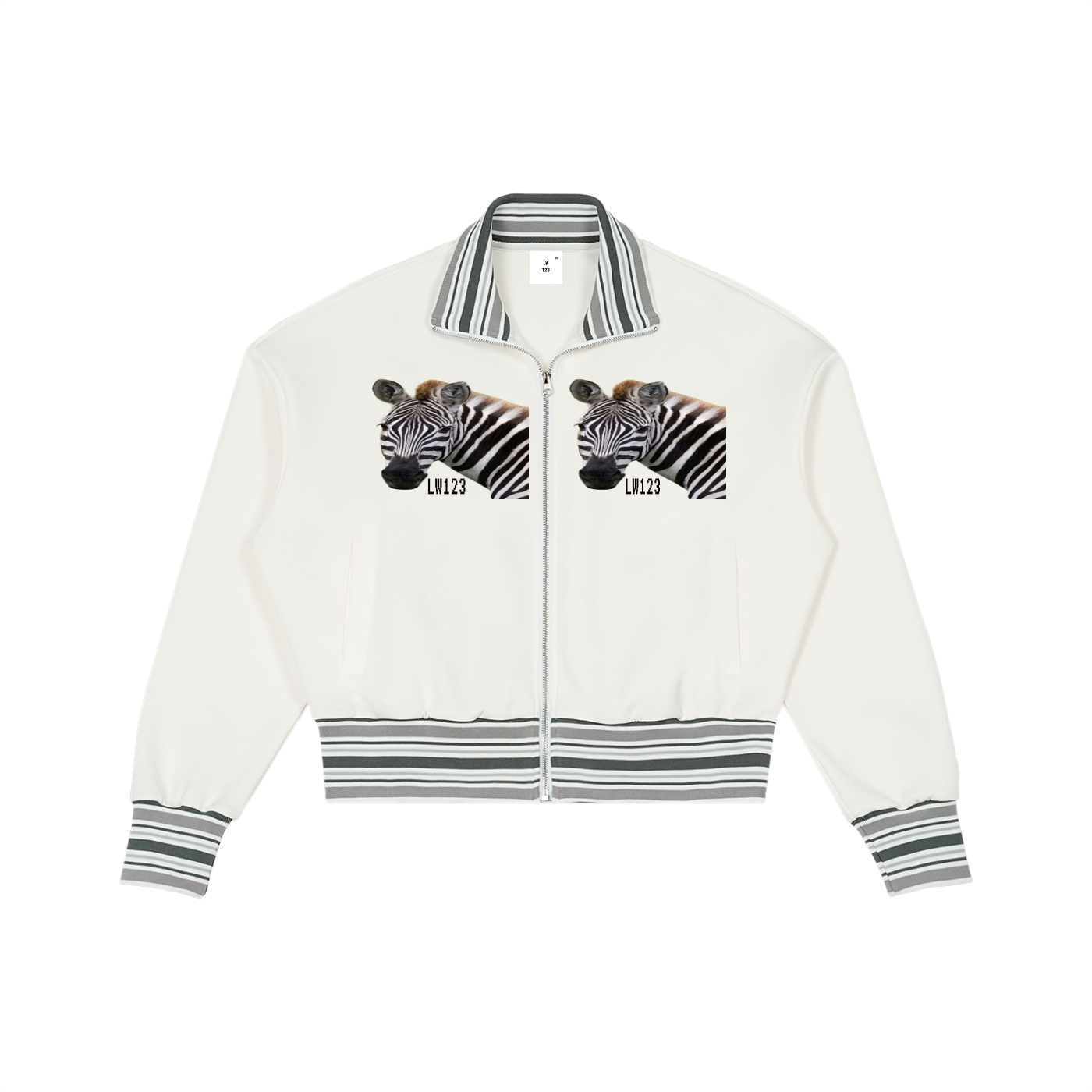 Striped Rib Collar Zip Jacket