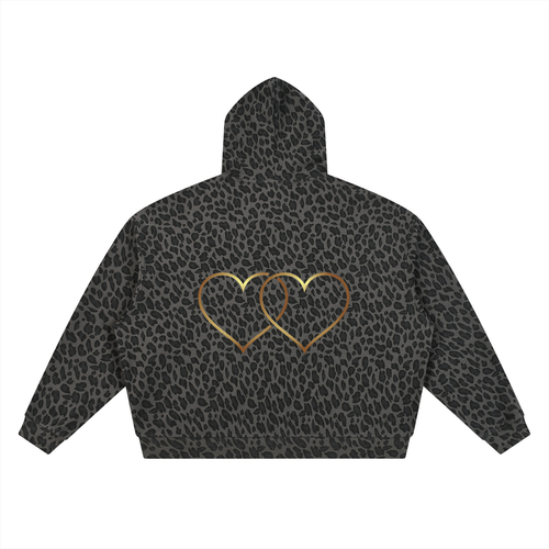 LW 123  Leopard Print Waffle Full Zip Hoodie