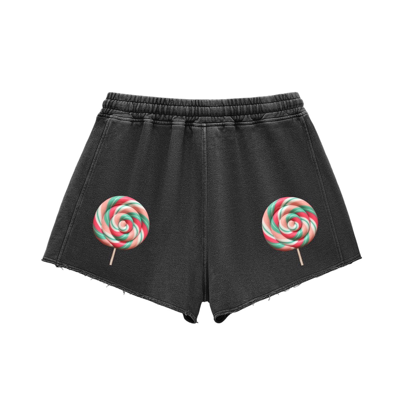Snow Washed Raw Edge Drawstring Shorts