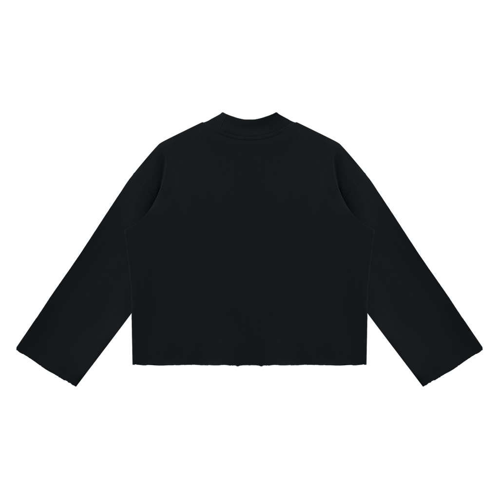 LW 123  Mock Neck Raw Edge Boxy Sweatshirt