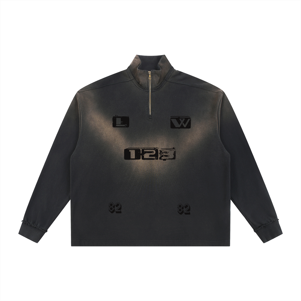 Sun Fade Raw Edge Quarter-Zip Sweatshirt
