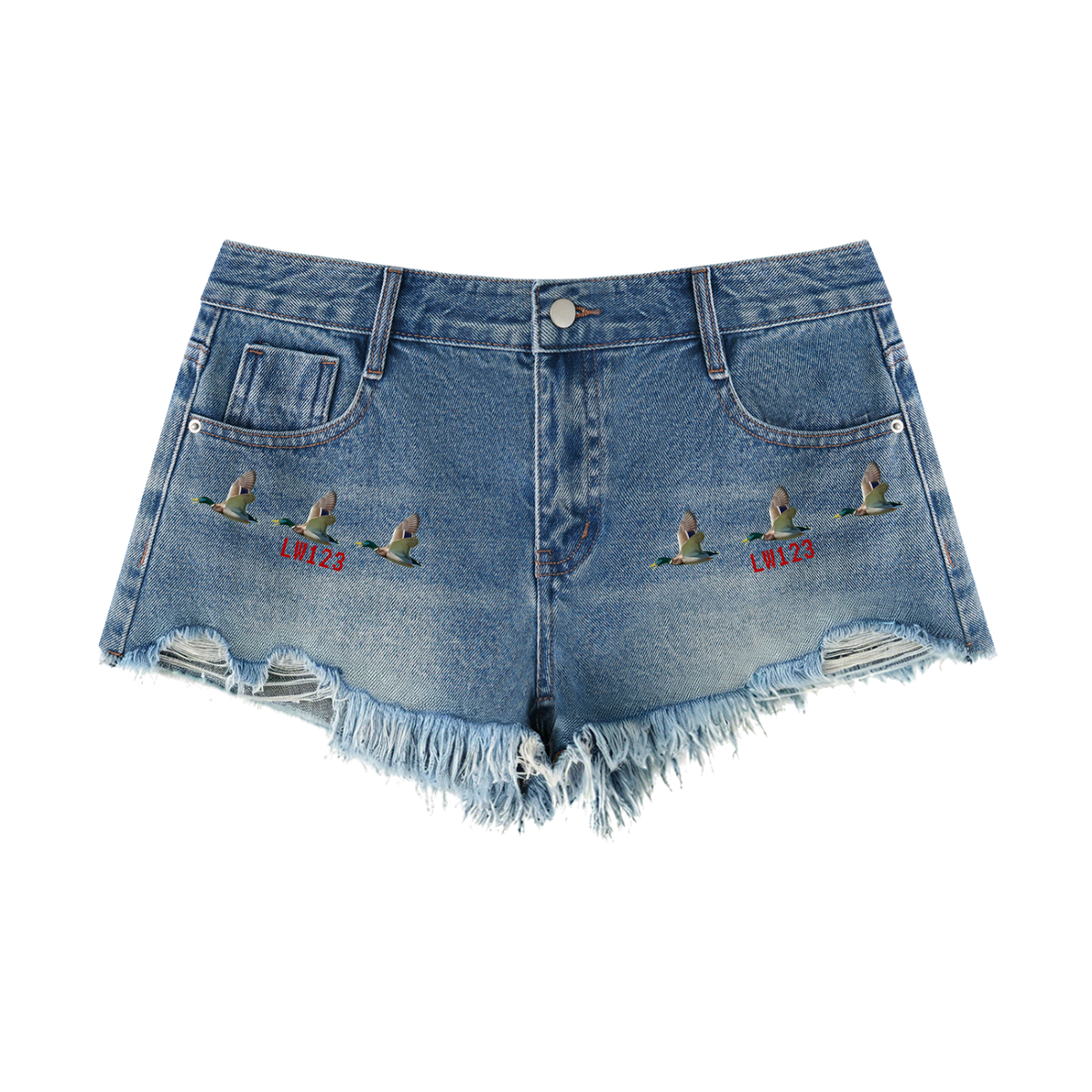 LW 123 Vintage Wash Raw Hem Denim Shorts