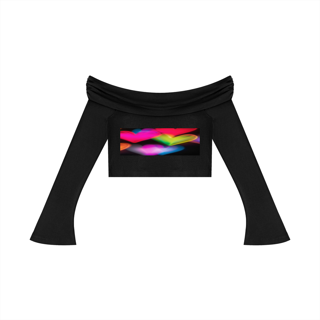 LW 123 Women's Off-the-Shoulder Bell Sleeve Crop T-Shirt
