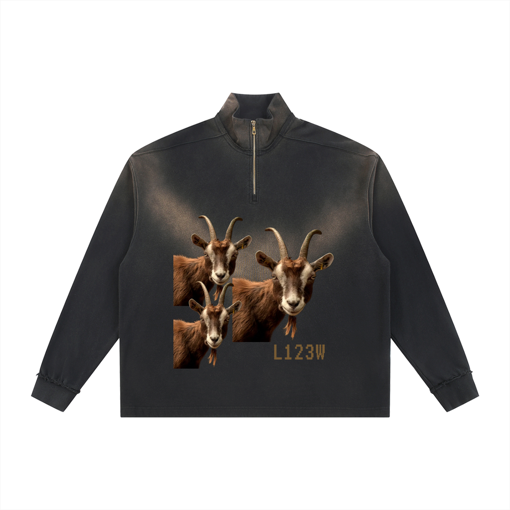 Sun Fade Raw Edge Quarter-Zip Sweatshirt
