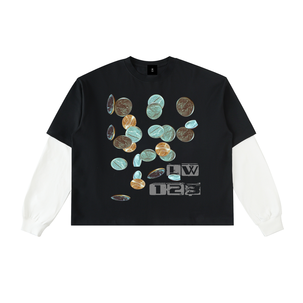 Layered Contrast Sleeve Cotton T-Shirt