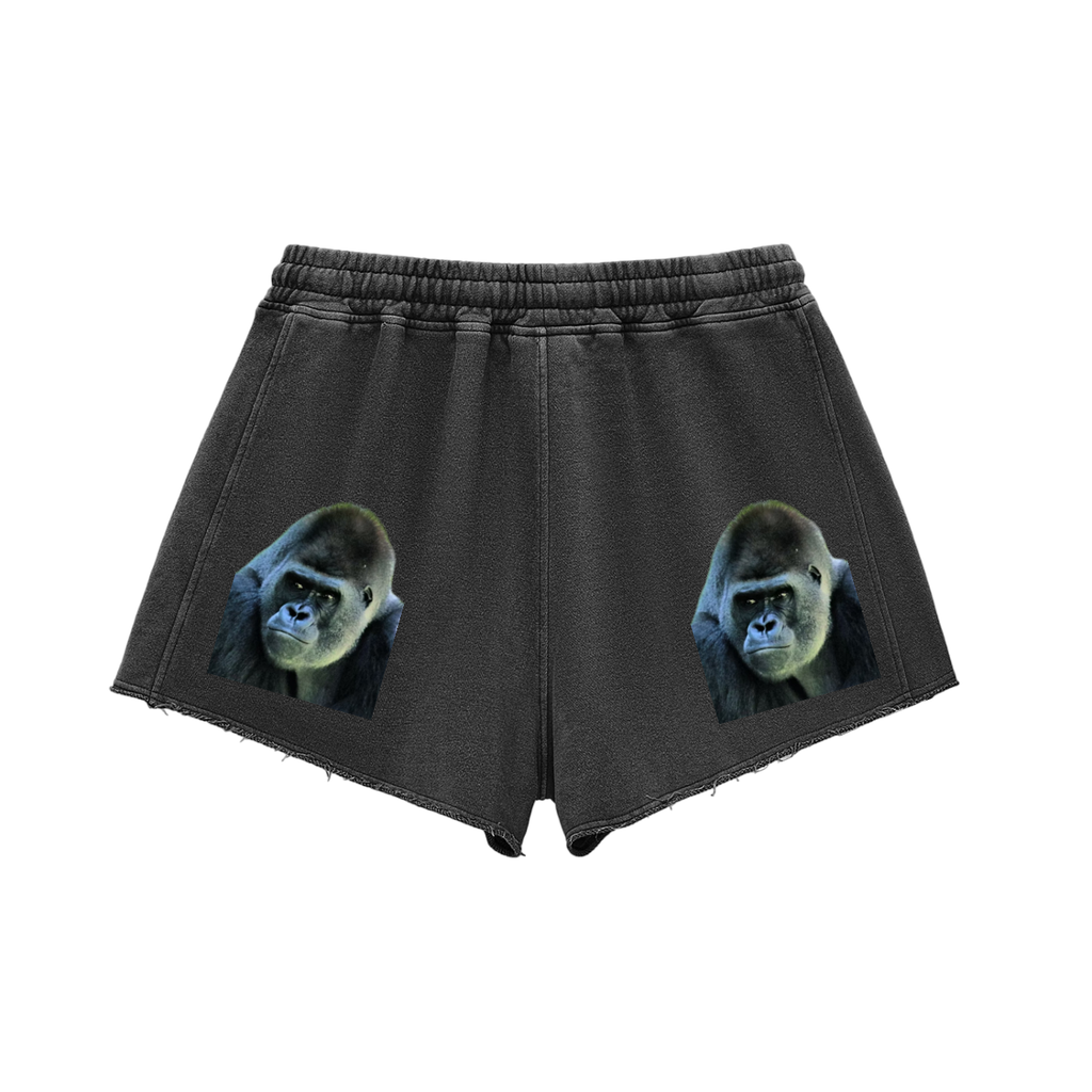Snow Washed Raw Edge Drawstring Shorts