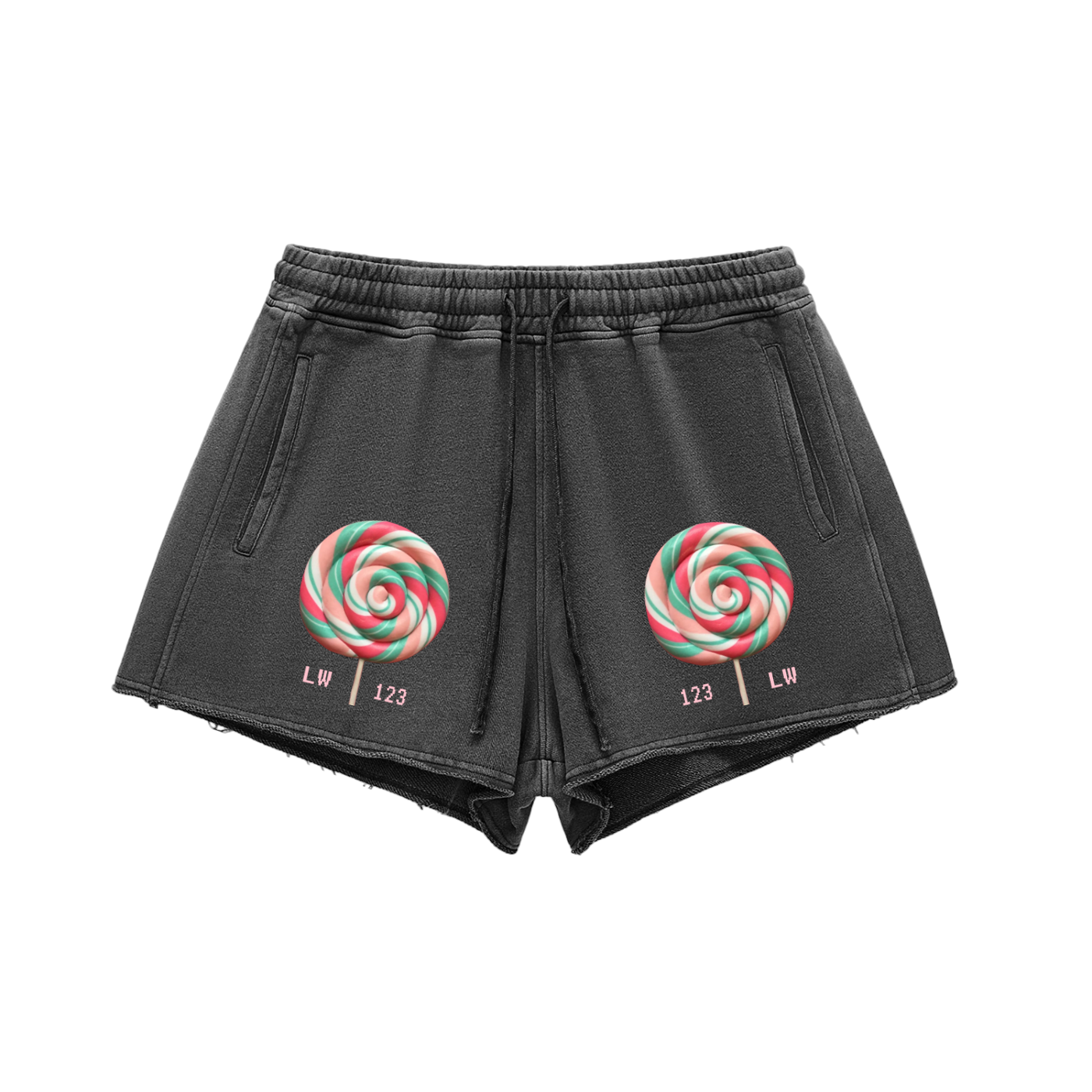 Snow Washed Raw Edge Drawstring Shorts